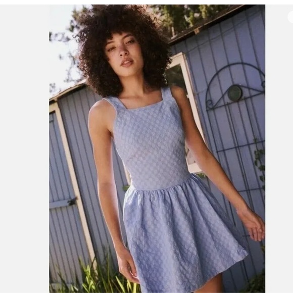 Free People Free-Est Va Va Volume Mini Dress Jacquard Criss-Cross size medium - Picture 1 of 2